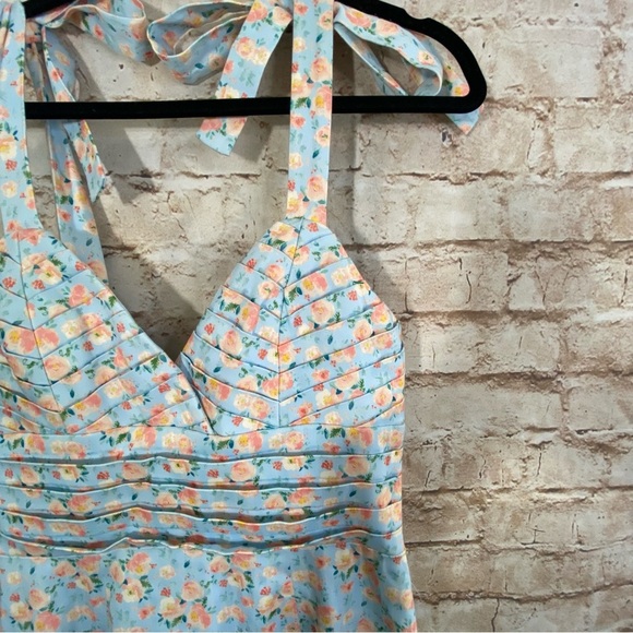 Lavish Alice Aria Pleated Tie Strap Midi Dress Blue Floral Size 6 NEW - Picture 5 of 10